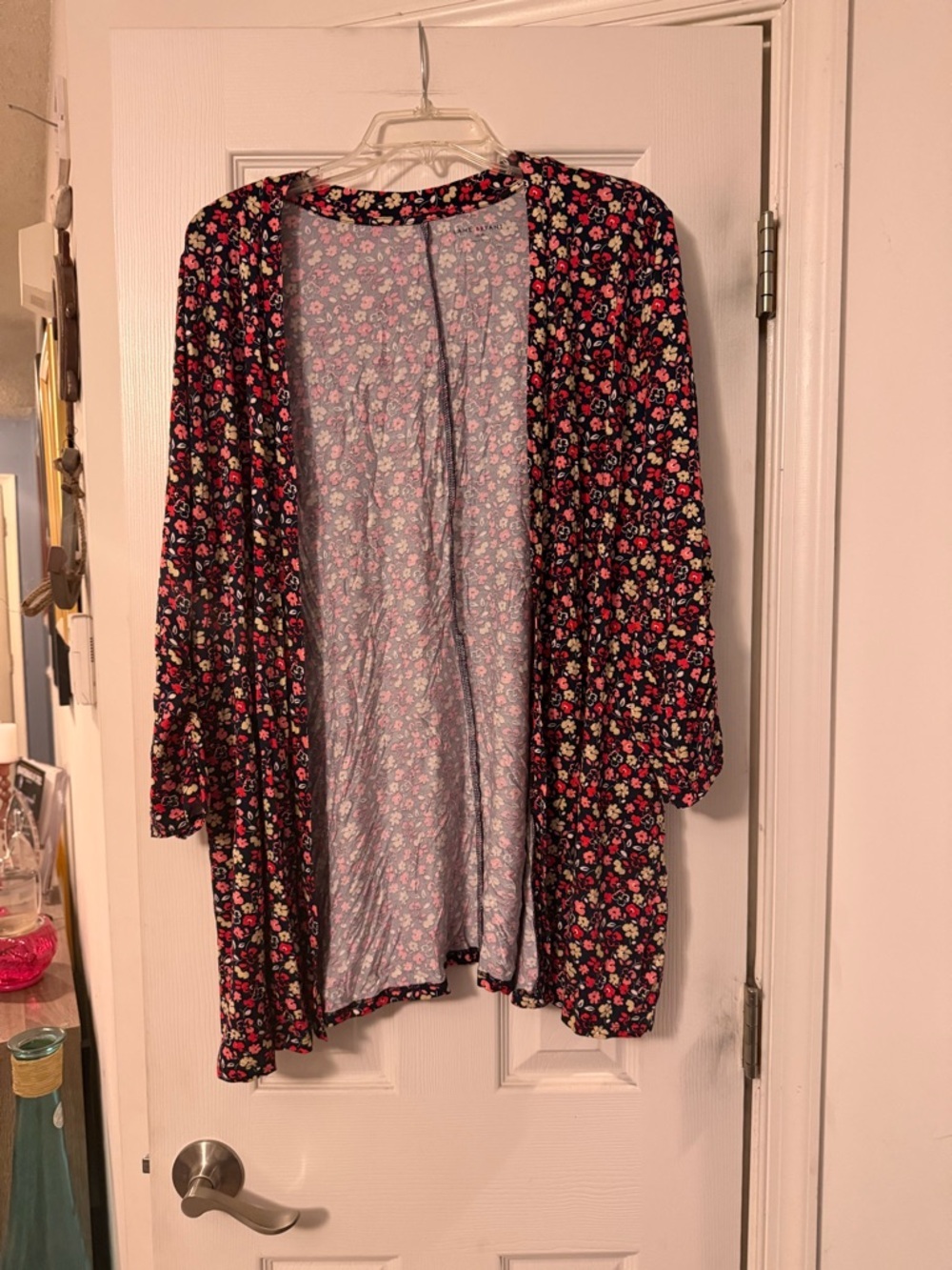 Lane Bryant Black Floral Open-Front Cardigan